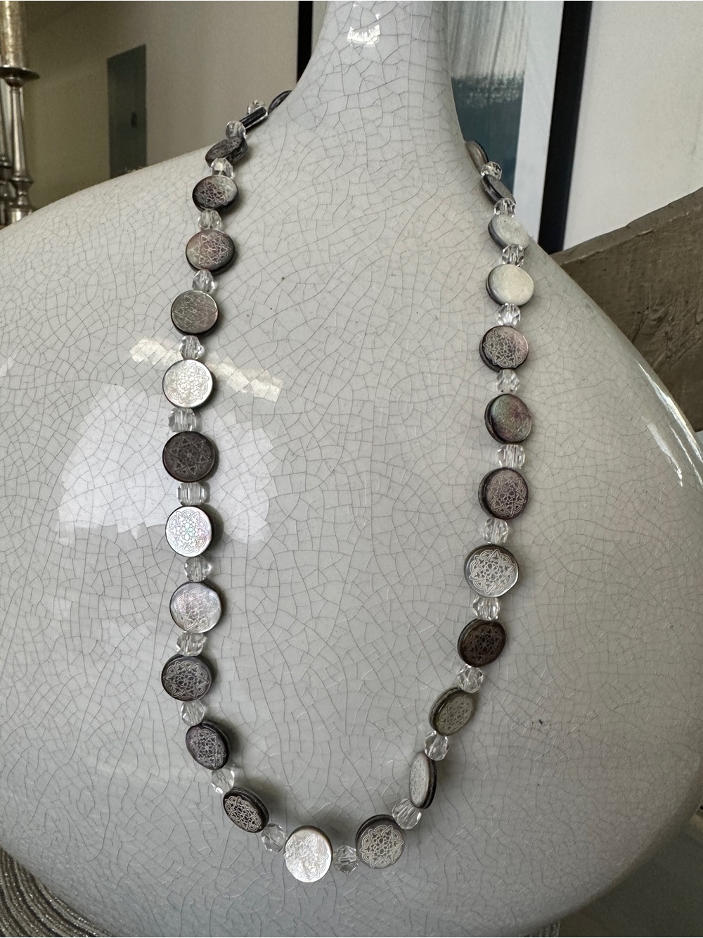 Silver-Tone Disk Necklace with Crystal Accents - Women's Jewelry
